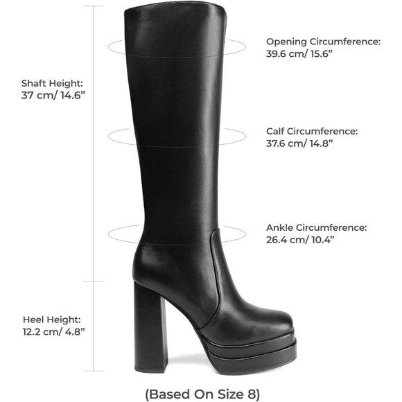⚡Women's Black Faux Leather Platform Heeled Knee High Long Chunky Tall Boot - Picture 2 of 7